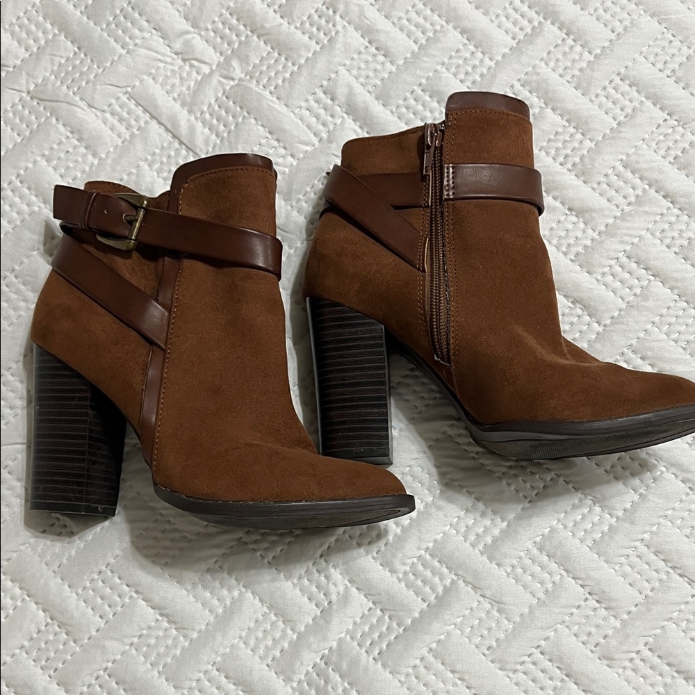 JustFab Brown Ankle Booties with Strap Detail